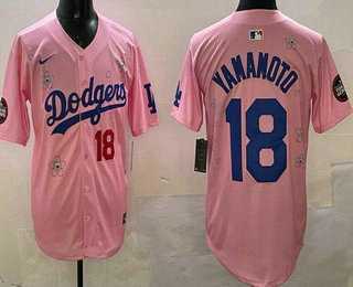 Men%27s Los Angeles Dodgers #18 Yoshinobu Yamamoto Pink 2025 Tokyo Series Limited Jersey